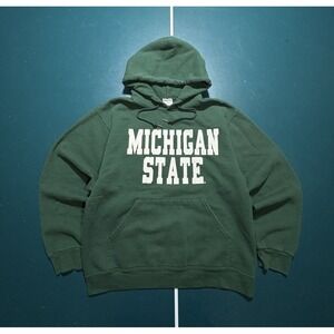 Vintage Michigan State‎ Spartans Hoodie Sweatshirt Men's Medium Green Spell Out